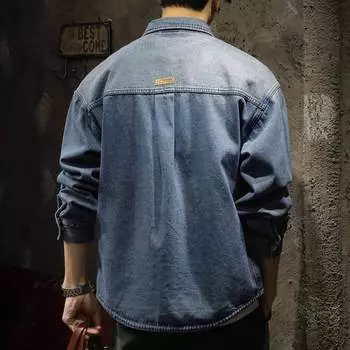 Высококачественная модная джинсовая рубашка мужская свободная большая весенняя куртка японская модная рубашка хулиган M синий