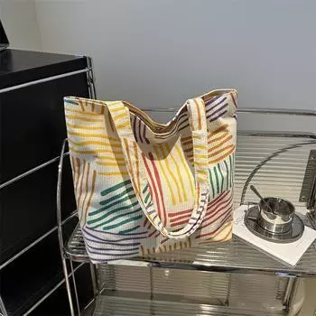 Высококачественная модная холщовая контрастная полосатая косметичка, большая вместительная сумка через плечо, сумка для работы и дальних поездок