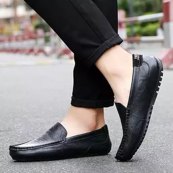 Высококачественная модная мужская кожаная обувь, повседневные туфли-лодочки, мужская обувь для вождения автомобиля 38 чёрный