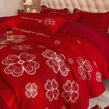Высококачественная модная свадебная простыня из четырех предметов и пододеяльник, элитное свадебное приданое, свадебный зал, китайское свадебное постельное белье 1.5m bed sheet 4pcs