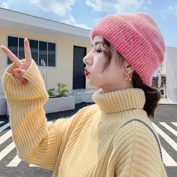 Высококачественная модная вязаная шерстяная шапка женская однотонная японская универсальная осенне-зимняя теплая утолщенная капюшон красный