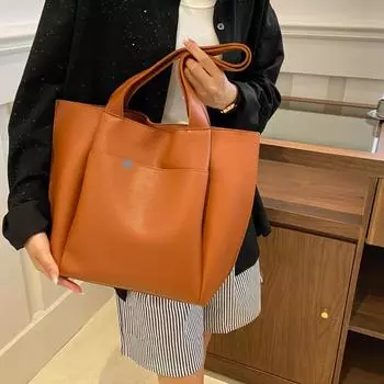 Высококачественная мягкая искусственная кожа женская повседневная сумка-шоппер однотонная сумка-тоут большая вместимость дорожная сумка через плечо 31x13x31cm коричневый