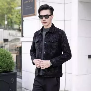 Высококачественная мужская кожаная куртка с принтом, новый стиль на весну и осень, модный корейский стиль, мужская кожаная куртка большого размера с отворотом L