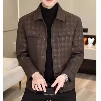 Высококачественная мужская кожаная куртка с узором «гусиная лапка», мужская высококлассная модная свободная повседневная куртка из искусственной кожи, мужская куртка на весну и осень, новый стиль L