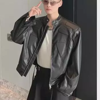 Высококачественная мужская кожаная мотоциклетная куртка с подплечниками - модный уличный дизайн L белый