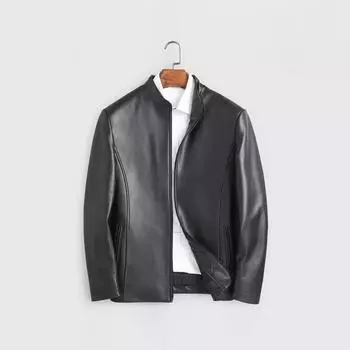 Высококачественная мужская куртка из натуральной кожи с воротником-стойкой, мужская весенне-осенняя, новая повседневная куртка из кожи для мотоциклистов, четкая и стильная L