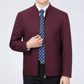 Высококачественная мужская куртка из шелка тутового шелкопряда с воротником-стойкой, повседневная куртка для среднего возраста, повседневная свободная одежда для папы, тонкое пальто на весну и осень 170