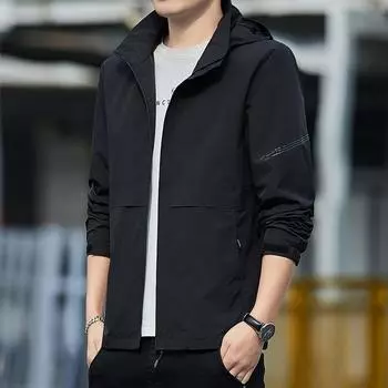 Высококачественная мужская куртка, осенне-зимняя куртка, повседневная куртка с капюшоном, спортивная ветрозащитная универсальная куртка M чёрный