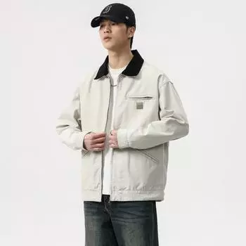 Высококачественная мужская куртка в стиле ретро с контрастными цветными лацканами, американская повседневная куртка для мужчин M серый
