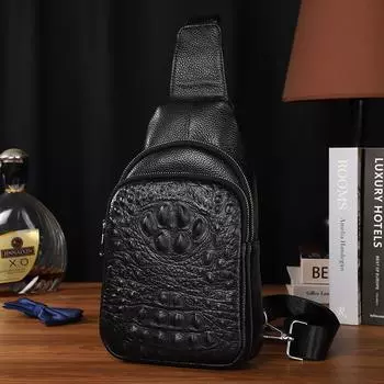 Высококачественная мужская нагрудная сумка из натуральной кожи с крокодиловым принтом, сумка через плечо из коровьей кожи, деловой повседневный стильный нагрудный рюкзак чёрный