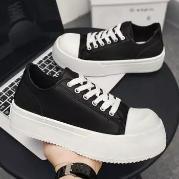 Высококачественная мужская обувь 2025 года, новая мода на весну и осень, универсальная пара, толстая подошва, спортивная, повседневная, белая, парусиновая, модная обувь 35 standard sneaker size чёрный