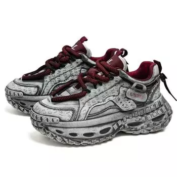 Высококачественная мужская обувь 2025 года, новая модель, толстая подошва, модная, универсальная, повседневная, спортивная обувь, мужские потертые туфли для папы 39 серый