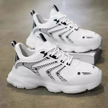 Высококачественная мужская обувь 2025 года, новая осенняя повседневная спортивная обувь, молодежная универсальная мода, толстая подошва, износостойкие модные кроссовки для пап 39 standard sneaker size чёрный