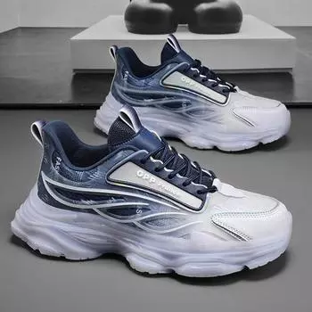 Высококачественная мужская обувь 2025 года, новая осенняя повседневная спортивная обувь, молодежная универсальная мода, толстая подошва, износостойкие модные кроссовки для пап 39 standard sneaker size чёрный