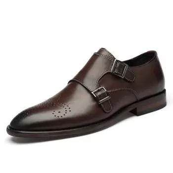 Высококачественная мужская обувь 2025 года, весна, новый стиль, модные британские легкие роскошные туфли-броги, мужские деловые кожаные туфли с пряжкой 35 темно-коричневого