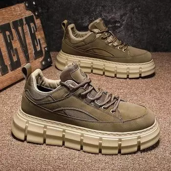 Высококачественная мужская обувь из натуральной кожи, повседневная обувь, дышащая толстая подошва, мужская обувь для инструментов, модные универсальные нескользящие кроссовки 39 чёрный