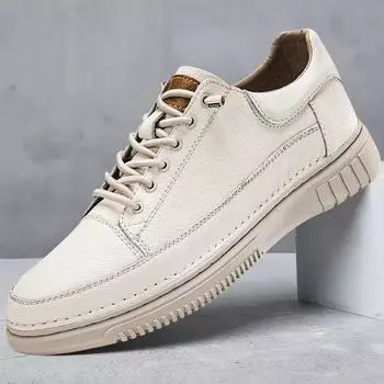 Высококачественная мужская обувь, осенние деловые кроссовки из натуральной кожи, модные мужские туфли для скейтбординга, легкие однотонные туфли на шнуровке 36