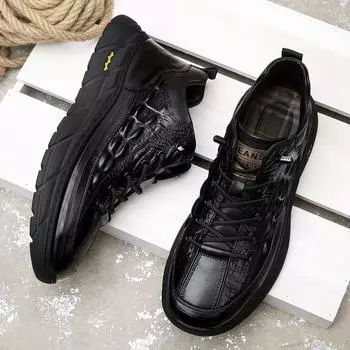 Высококачественная мужская обувь с толстой подошвой, увеличивающая рост, нескользящая походная обувь для мужчин, офисная повседневная обувь из натуральной кожи 38 чёрный