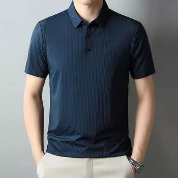 Высококачественная мужская повседневная деловая футболка с короткими рукавами, летний стиль, мужская рубашка поло Ice Silk, бесшовная, не требующая глажки, для папы M