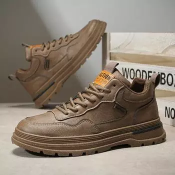 Высококачественная мужская повседневная кожаная обувь 2024 года, новые дышащие водонепроницаемые рабочие ботинки, удобные универсальные кроссовки для активного отдыха на открытом воздухе 39 коричневый