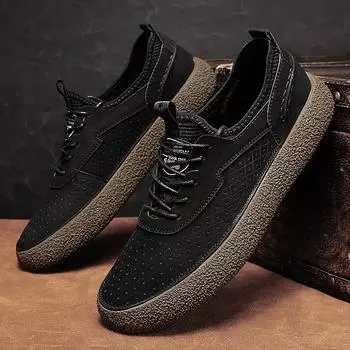 Высококачественная мужская повседневная обувь, дышащая летняя кожаная обувь, износостойкая рабочая обувь, модная плоская спортивная обувь для отдыха на открытом воздухе 38 чёрный