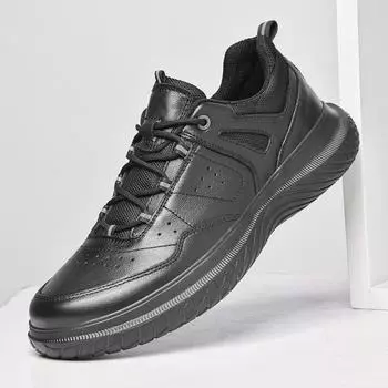 Высококачественная мужская повседневная обувь из натуральной кожи на толстой подошве, износостойкие туфли-оксфорды, модная новая походная обувь для мужчин 38 чёрный