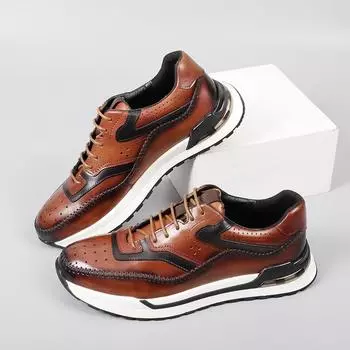 Высококачественная мужская повседневная обувь из натуральной коровьей кожи, модная европейская обувь 2024 года, осенние роскошные удобные однотонные кроссовки синего и коричневого цвета 6 синий