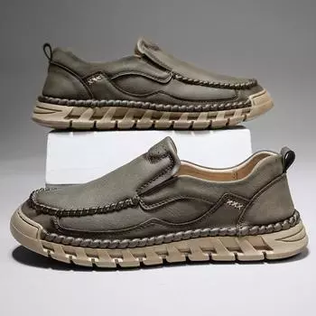 Высококачественная мужская повседневная обувь, толстые нескользящие мокасины ручной работы, стильная мужская деловая обувь, горячая распродажа, мужская обувь без застежек 38 чёрный