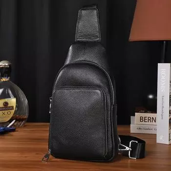 Высококачественная мужская сумка через плечо из натуральной кожи, многофункциональная, верхний слой из коровьей кожи, повседневная, простая, нагрудная сумка через плечо, нагрудная сумка чёрный