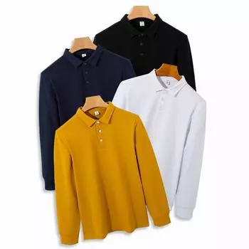 Высококачественная мужская утолщенная рубашка поло из чистого хлопка, мужская футболка с длинными рукавами, повседневная мужская рубашка поло S