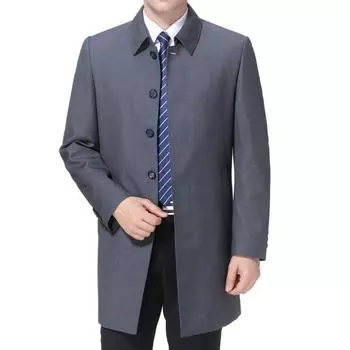 Высококачественная мужская ветровка средней длины на весну и осень для мужчин среднего и пожилого возраста, повседневное пальто с лацканами для пап, шерстяное пальто для деловых мужчин 170