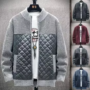 Высококачественная мужская зимняя куртка, модная трикотажная и кожаная куртка, куртка больших размеров S чёрный