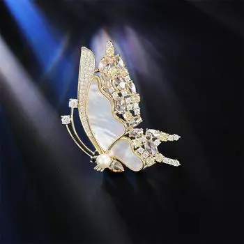 Высококачественная натуральная брошь-бабочка из жемчуга рябчика, элегантная булавка, осенняя и зимняя одежда, корсаж, куртка, пальто, аксессуары