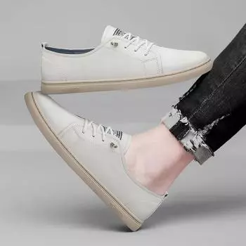 Высококачественная натуральная кожа мужская белая повседневная обувь новые легкие дышащие классические кроссовки на шнуровке модная мужская обувь 36 чёрный