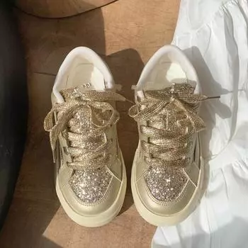 Высококачественная нишевая дизайнерская женская обувь 2024 года, новые вирусные тенденции, универсальная обувь на толстой подошве, повседневная женская обувь 35 золотой