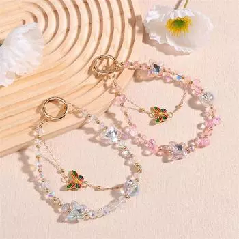 Высококачественная нишевая двойная цепочка-бабочка из бисера для мобильного телефона, брелок для сумки, подвеска, универсальное сладкое украшение для телефона, подарок белый