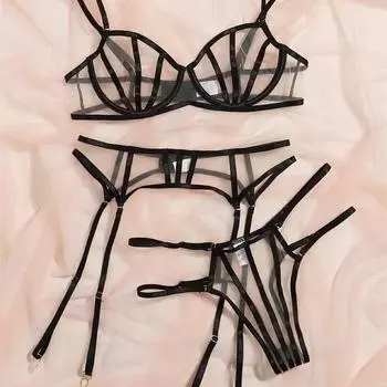 Высококачественная новая модная женская одежда, классическая вышивка, тяжелое мастерство, кружевное сетчатое нижнее белье, три комплекта S