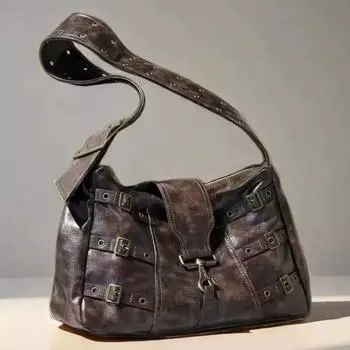 Высококачественная новая широкая сумка на одно плечо с ремнем, переносная сумка в стиле ретро, большая вместимость, металлическая, тяжелая, в стиле панк