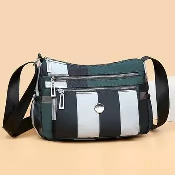 Высококачественная новая сумка большой вместимости для женщин среднего возраста, многослойная сумка через плечо из ткани Оксфорд, модная маленькая квадратная сумка в клетку 25x11x18cm синий