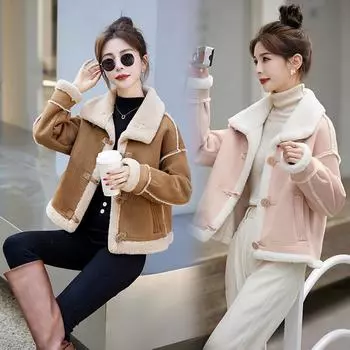 Высококачественная новая темпераментная, модная женская утягивающая бархатная и утолщенная теплая универсальная куртка «все в одном» M бежевый