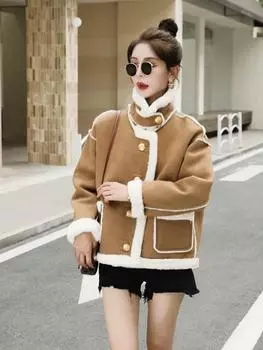 Высококачественная новая темпераментная, модная женская утягивающая бархатная и утолщенная теплая универсальная куртка «все в одном» M хаки