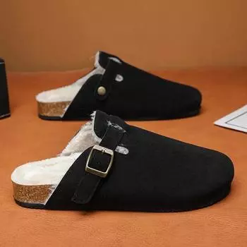Высококачественная обувь для пар, модные мужские повседневные тапочки для улицы, зимние хлопковые тапочки, горячая распродажа, водонепроницаемые мужские тапочки без застежек 36 чёрный