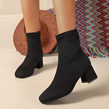 Высококачественная обувь для женщин, женские ботильоны, модные ботинки с застежкой-молнией сзади, современные ботинки для женщин, горячая распродажа, обувь больших размеров для женщин 36 чёрный