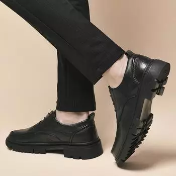 Высококачественная обувь из натуральной кожи, мужская обувь на плоской подошве, модная мужская повседневная обувь, фирменная мягкая удобная обувь на шнуровке черного цвета для деловых торжеств 36 чёрный