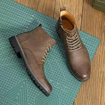 Высококачественная обувь в стиле ретро больших размеров для мужчин, дизайнерские высокие ботинки для пустыни, повседневные кожаные нескользящие туфли-оксфорды для ходьбы 38 чёрный