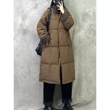 Высококачественная одежда из хлопка средней и длинной длины для женщин, зима 2024, новая модная облегающая одежда больших размеров из утолщенного хлопка M кофейный