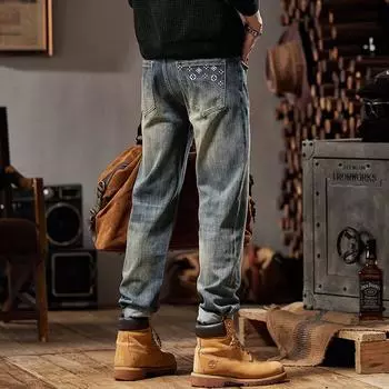 Высококачественная одежда на весну и осень, мужские джинсовые микроэластичные брюки маленького размера, трендовые брюки-харен, свободные и большие длинные брюки 28 синий