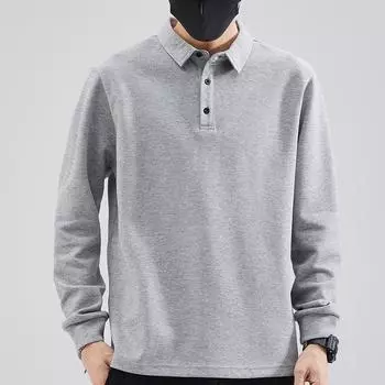 Высококачественная однотонная футболка с длинными рукавами, мужская, весенняя, с лацканами, зеленая, для среднего возраста, деловая, повседневная, удобная, универсальная M