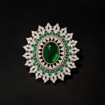 Высококачественная овальная брошь в стиле суда, женская ретро-брошь с изумрудом, роскошная булавка для темперамента, изысканные аксессуары для костюма