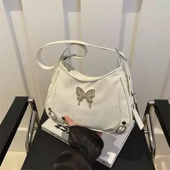 Высококачественная плиссированная маленькая сумка через подмышку, модная универсальная сумка через плечо с бабочкой, сумка с нишевым дизайном серебряный